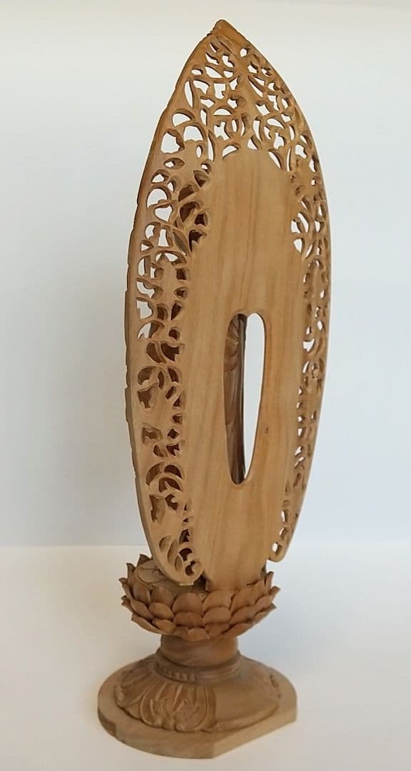 阿弥陀如来立像 5寸 #661 円台座 宝相華唐草 透彫り◆白檀 木彫 仏像