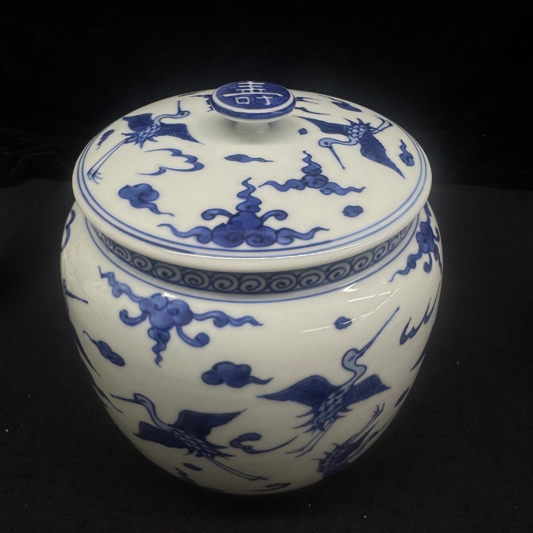 美品希少！真葛焼　真葛香斎造 祥瑞雲鶴図　染付皆具 茶道具 共箱