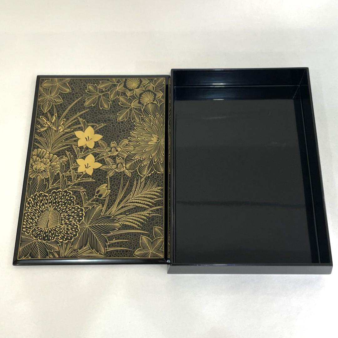 手許箱（てもと箱）　小物入れ　漆器　木製　漆　花沈金　Q032
