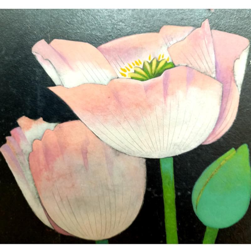 ☆黒川富士雄☆「芥子図」日本画 SM 印共シール　未使用額！