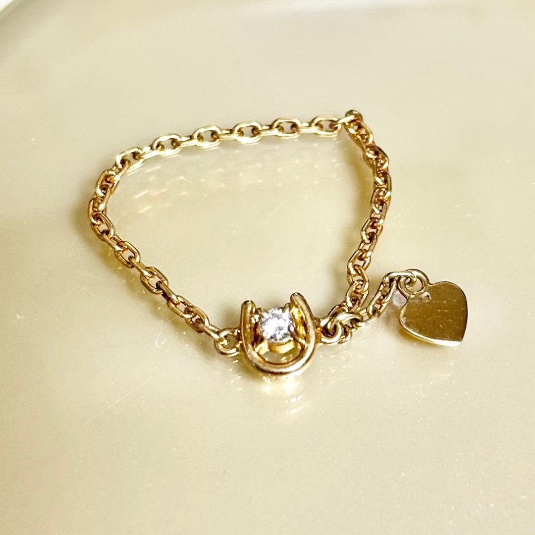 k18YG ホースシュー ダイヤ チェーンリング