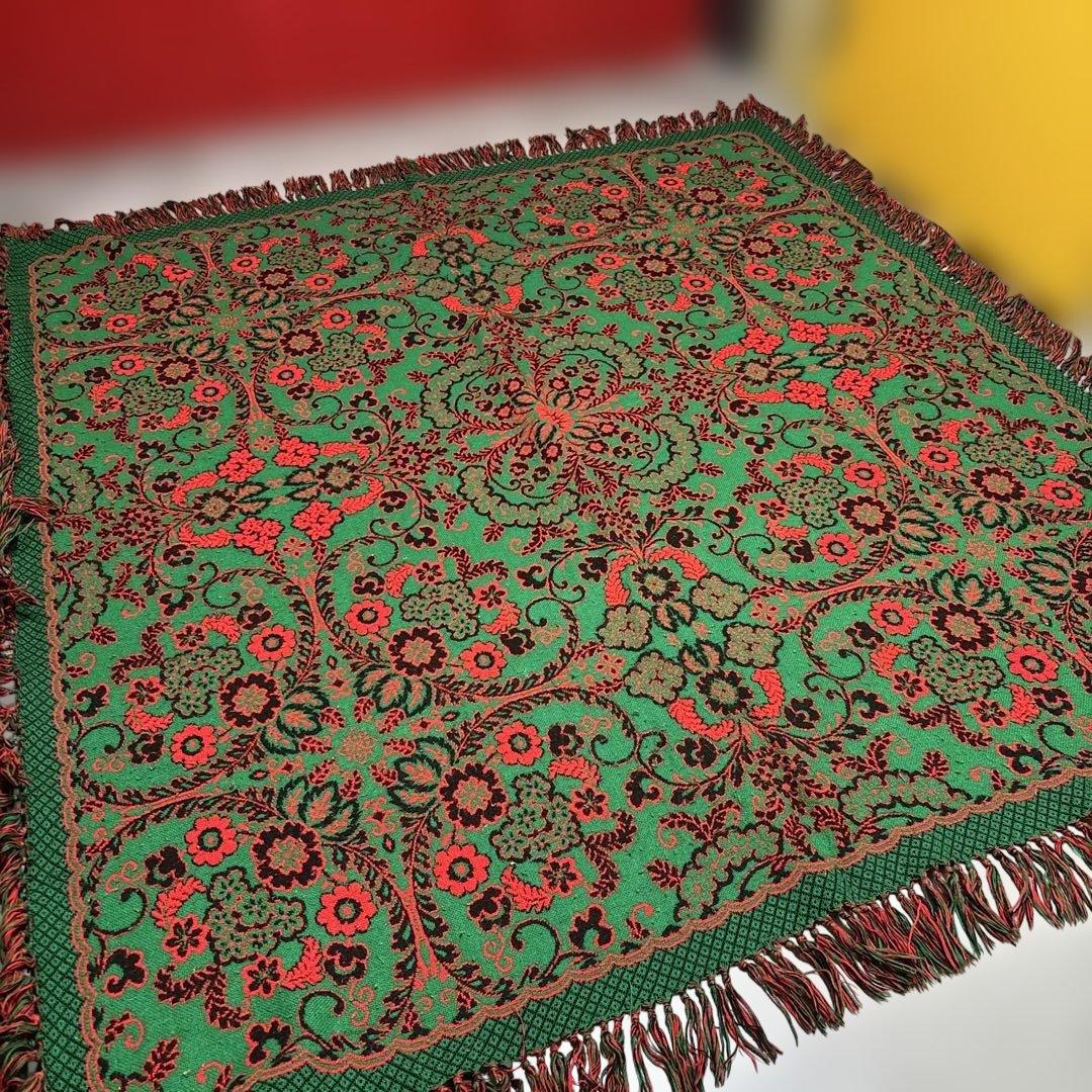 80s 昭和レトロ　アンティーク　アクリル　こたつ上掛　198×180 花柄