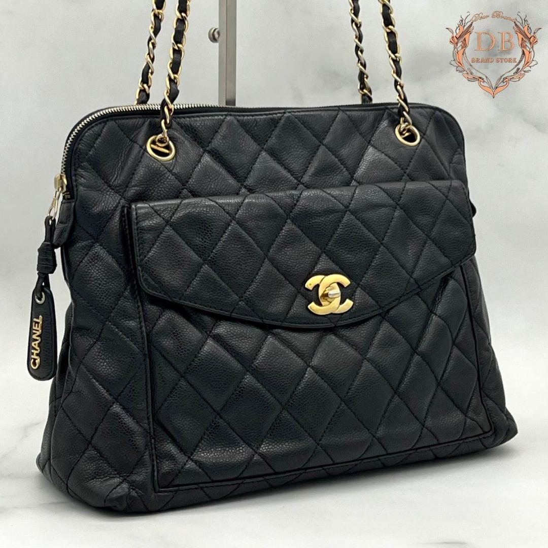 シャネル マトラッセ キャビアスキン ターンロック チェーンショルダー ブラック