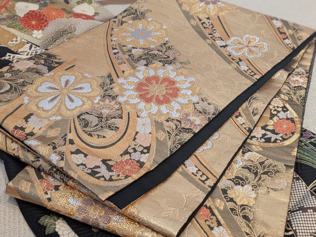 ྈ ྈ様 振袖フルセット 身丈173裄68 ロング丈 黒 古典柄 金彩 成人式