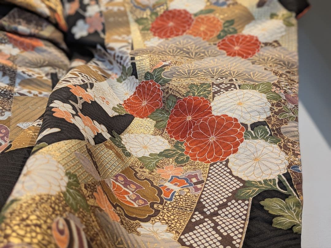 ྈ ྈ様 振袖フルセット 身丈173裄68 ロング丈 黒 古典柄 金彩 成人式