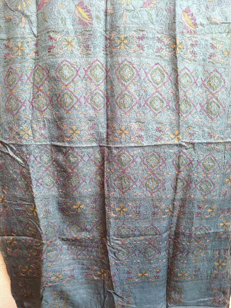 超希少　インド　カンタ刺繍サリー　BL