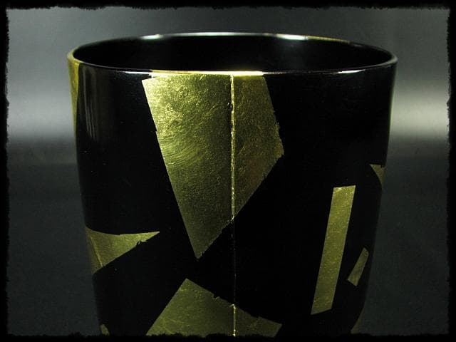 玄々斎好 葉蓋 水指 鈴木 光入木 製 曲物 金切箔 夏向 茶道具 1 g3