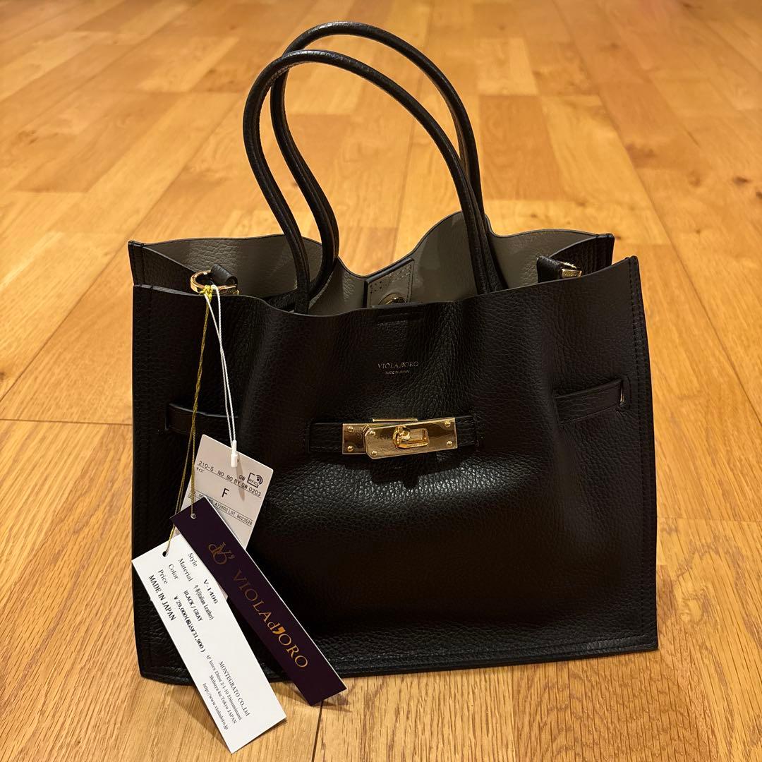 VIOLAd'ORO イタリアンWフェイスレザートートバッグ　黒　未使用
