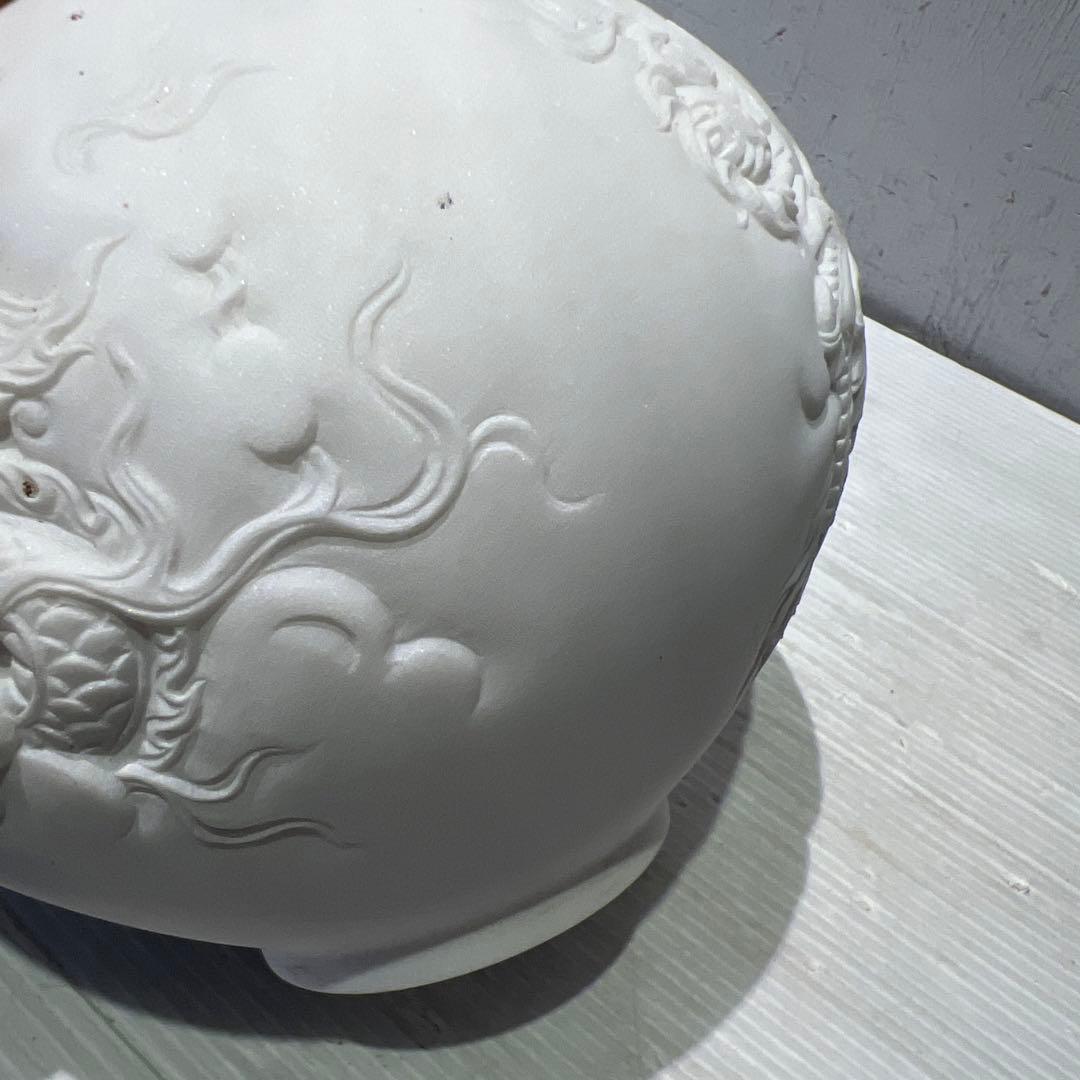 白　大理石　ドラゴン　彫刻　オブジェ　花器　壺　インテリア　希少