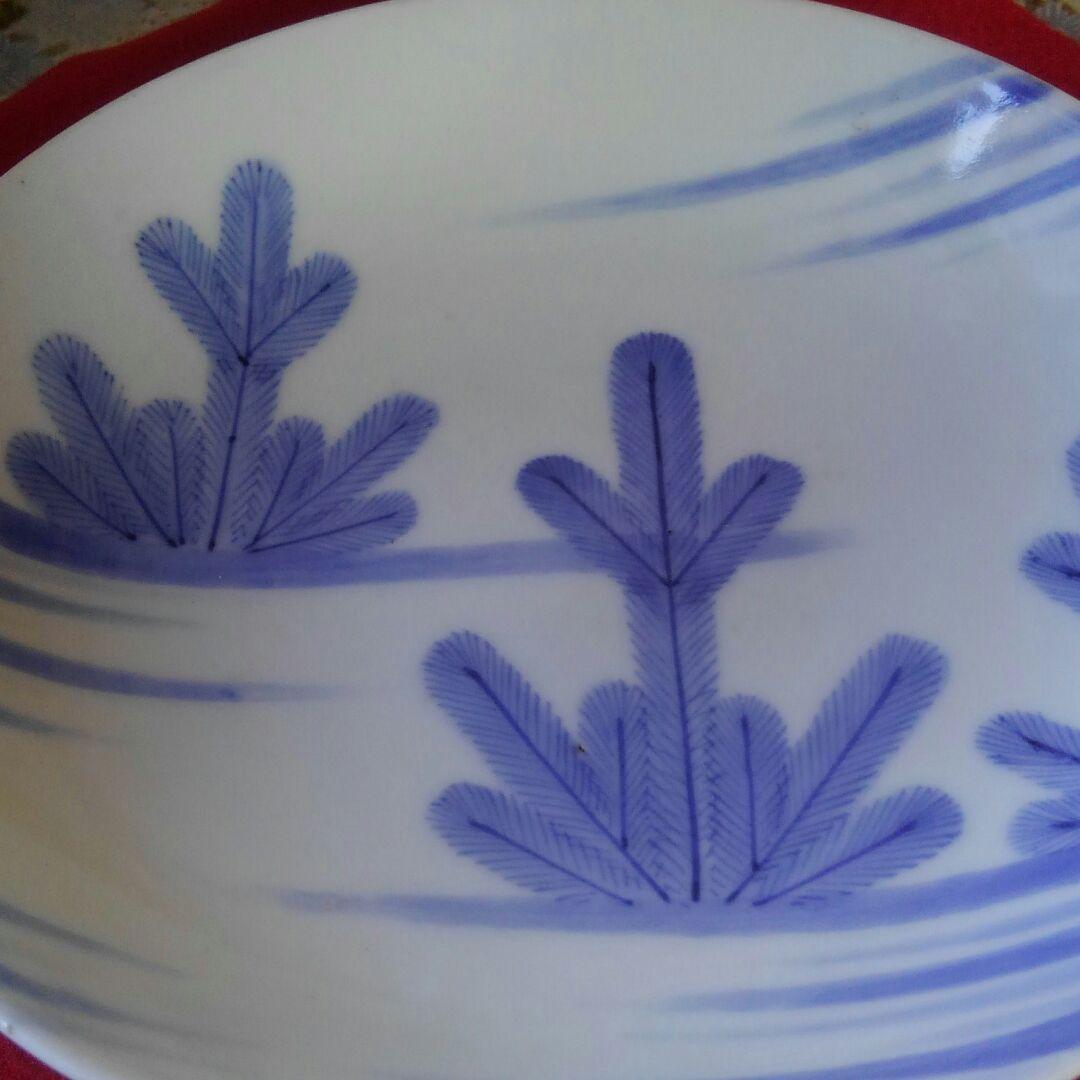 江戸後期鍋島　若松染付5寸皿　無傷