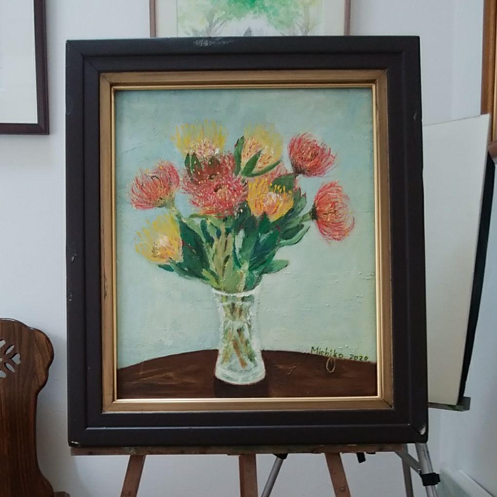 油彩画F8号 「ピンクッション ゴールドダスト」