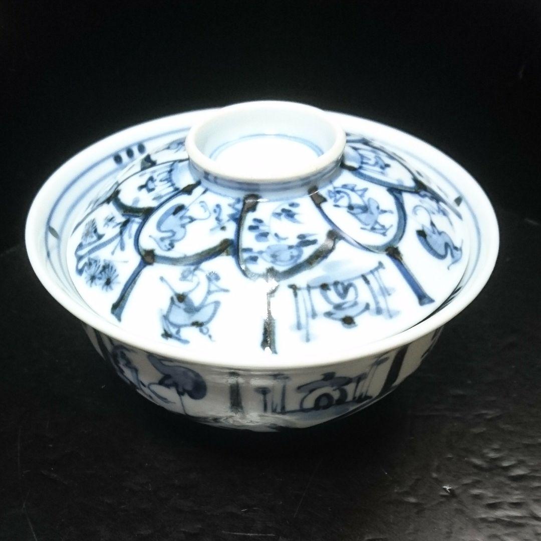 古染附唐人物画 蓋物