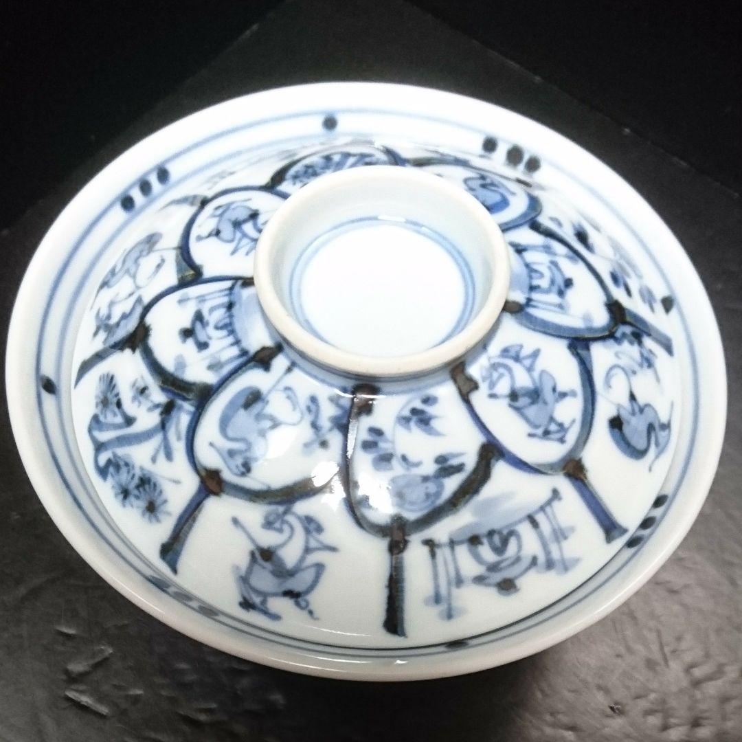 古染附唐人物画 蓋物