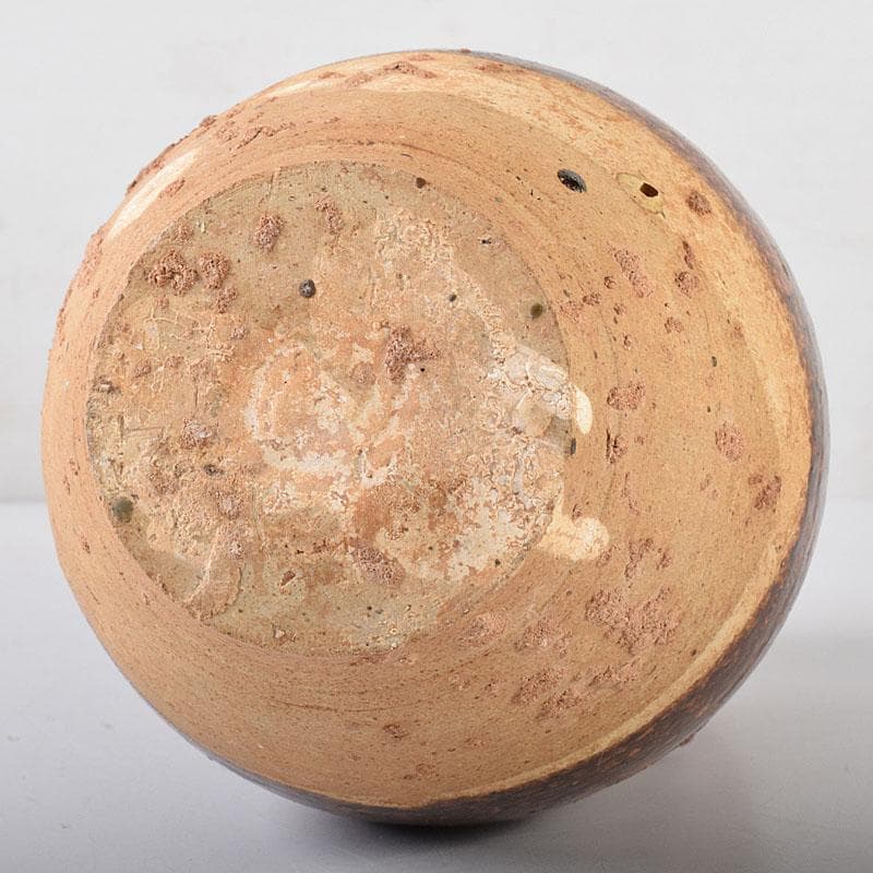 中国　遼褐釉　花文　四耳碗口壷　V　R8153