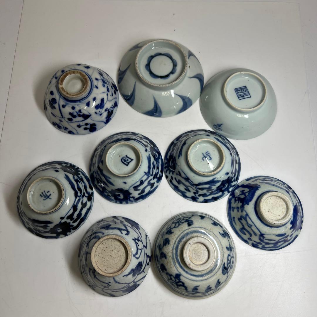 中国清時代　新渡青花盃色々　口径約7.5~10.3㎝　東Y7-1223①タルサ
