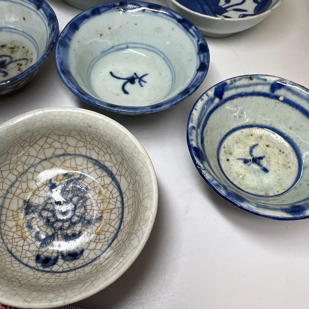 中国清時代　新渡青花盃色々　口径約7.5~10.3㎝　東Y7-1223①タルサ