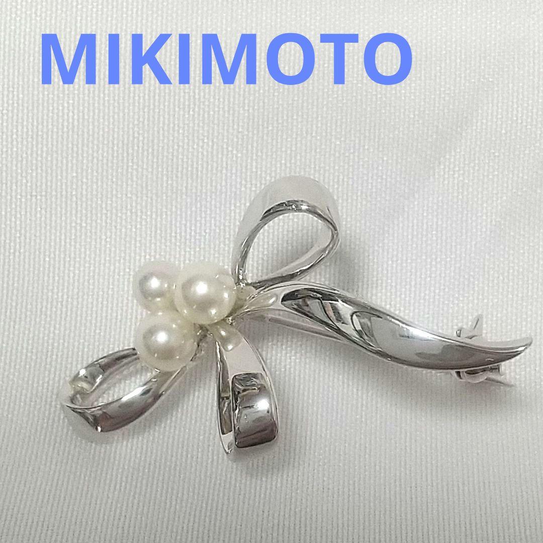 MIKIMOTO ミキモトリボンブローチパール３粒シルバーSV皇室御用達ブランド