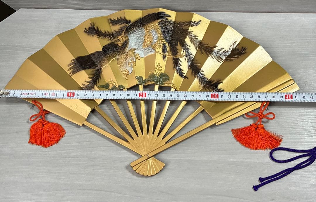 扇面　鳳凰　金属工芸　ヴィンテージ　工芸品　骨董品　飾扇