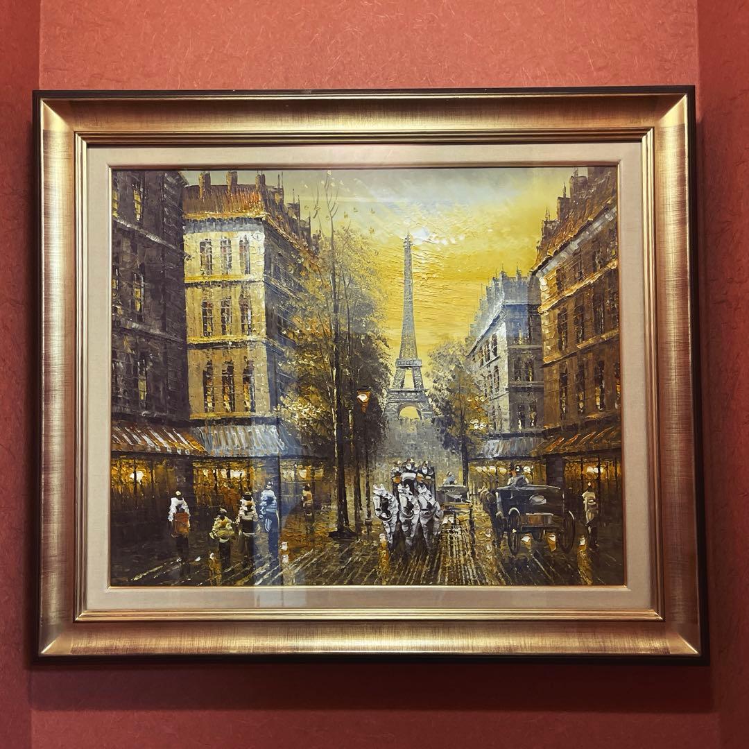 パリの街並み 油彩画 エッフェル塔　2セット