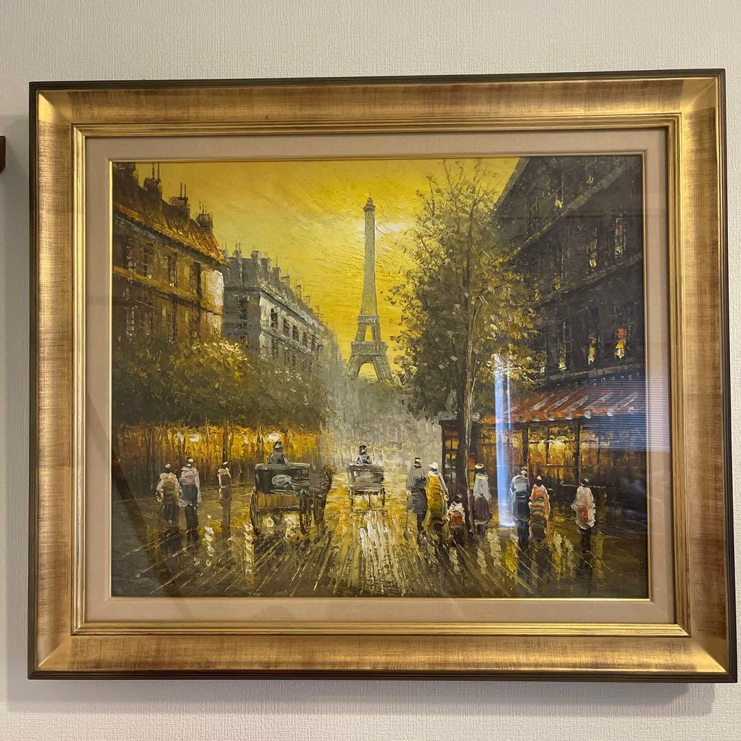 パリの街並み 油彩画 エッフェル塔　2セット