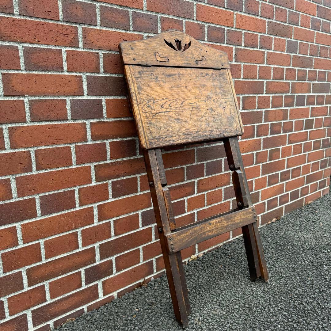 【和製アンティーク】折り畳み式 勉強机 落合製作所 チューリップ透かし