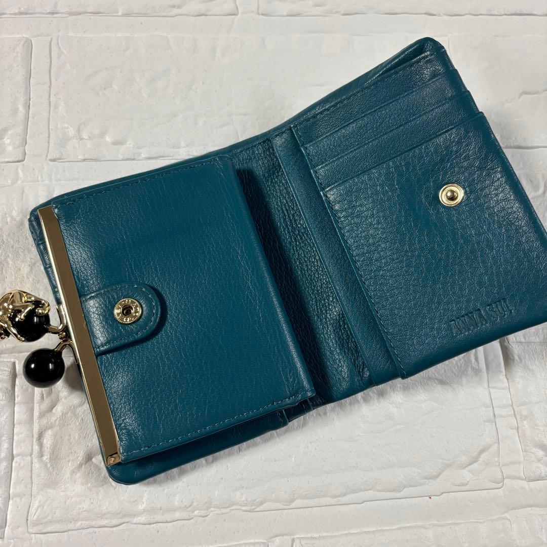 ANNA SUI プレイングキャット がま口二つ折り財布　猫 ターコイズ