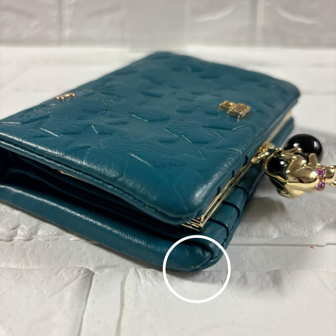 ANNA SUI プレイングキャット がま口二つ折り財布　猫 ターコイズ