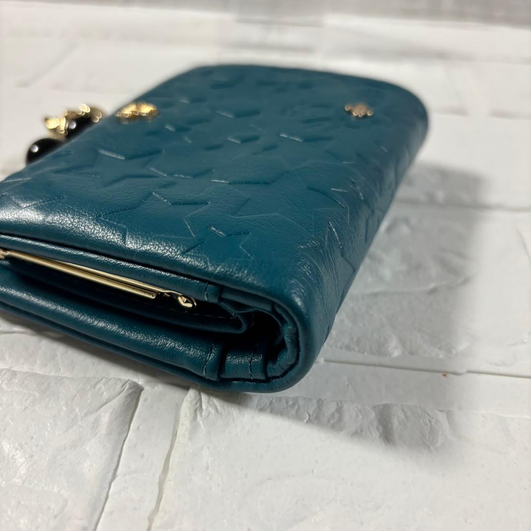 ANNA SUI プレイングキャット がま口二つ折り財布　猫 ターコイズ