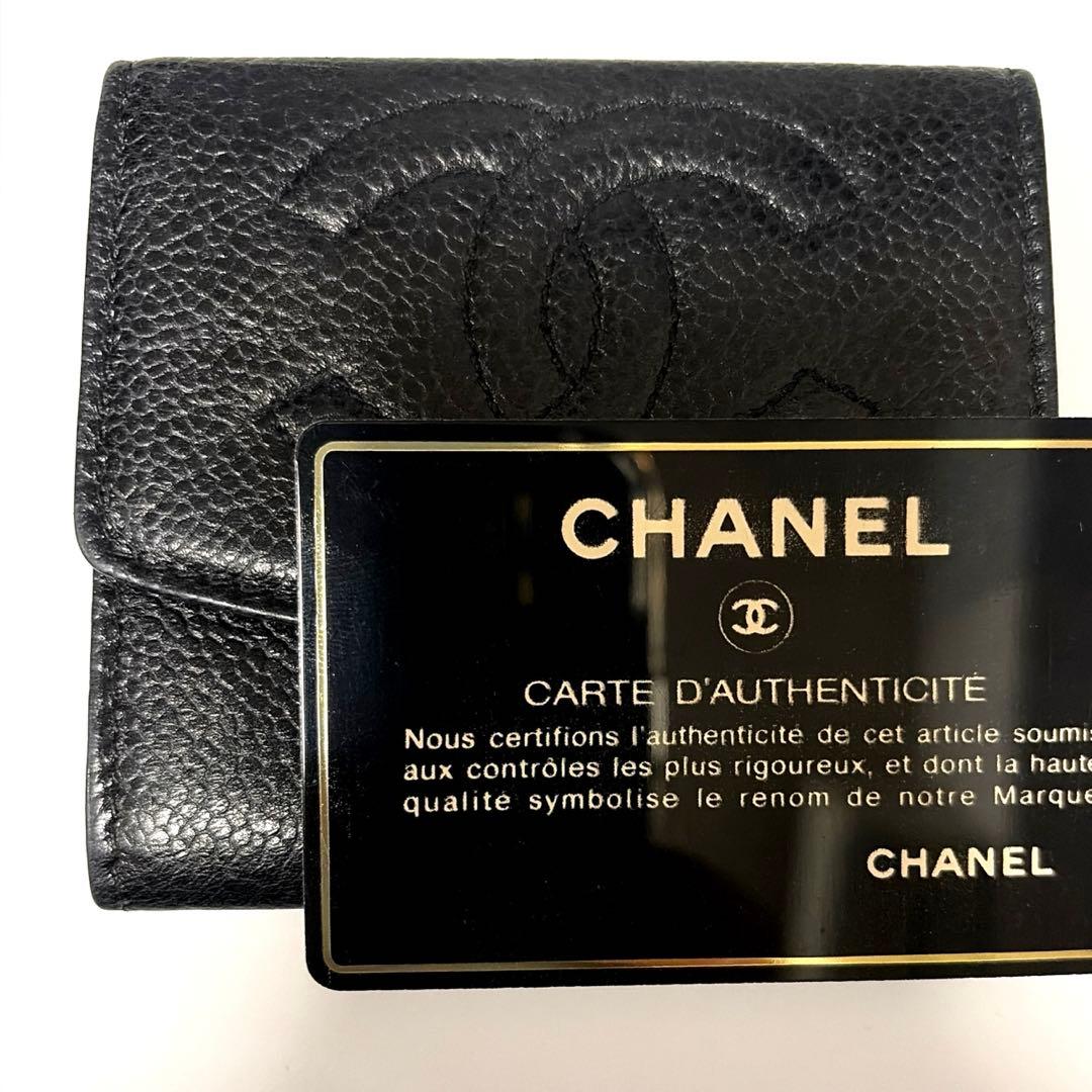 CHANEL シャネル キャビアスキン コンパクトウォレット 小銭入れ 黒