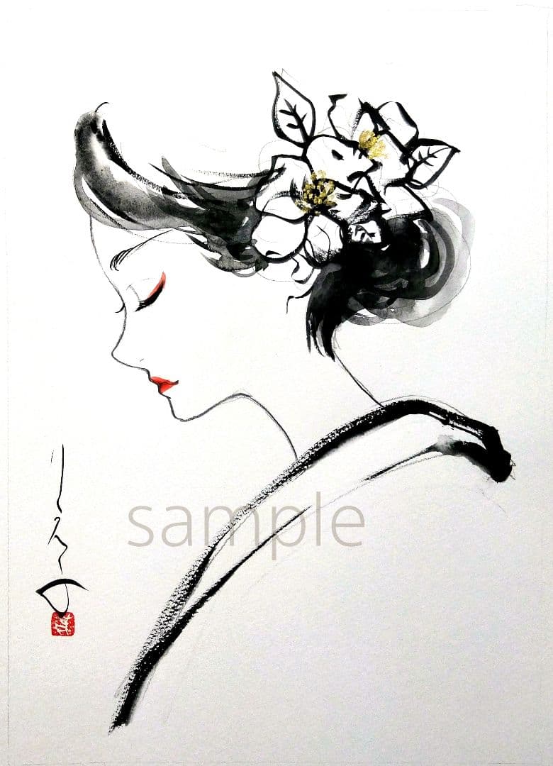 専用　絵画　肉筆原画　ドローイング　和装　A4　水彩画　美人画　手描きイラスト