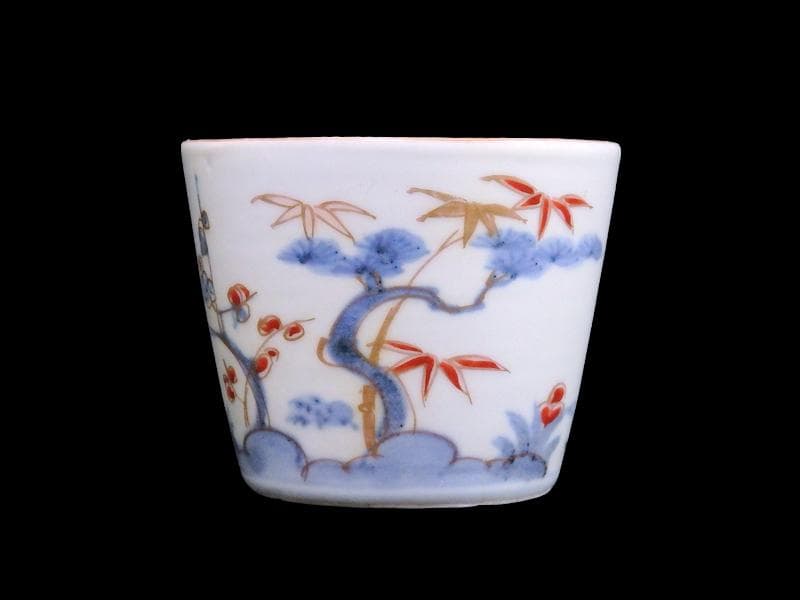 古伊万里　染錦　松竹梅の図　蕎麦猪口　 575AS-CUl