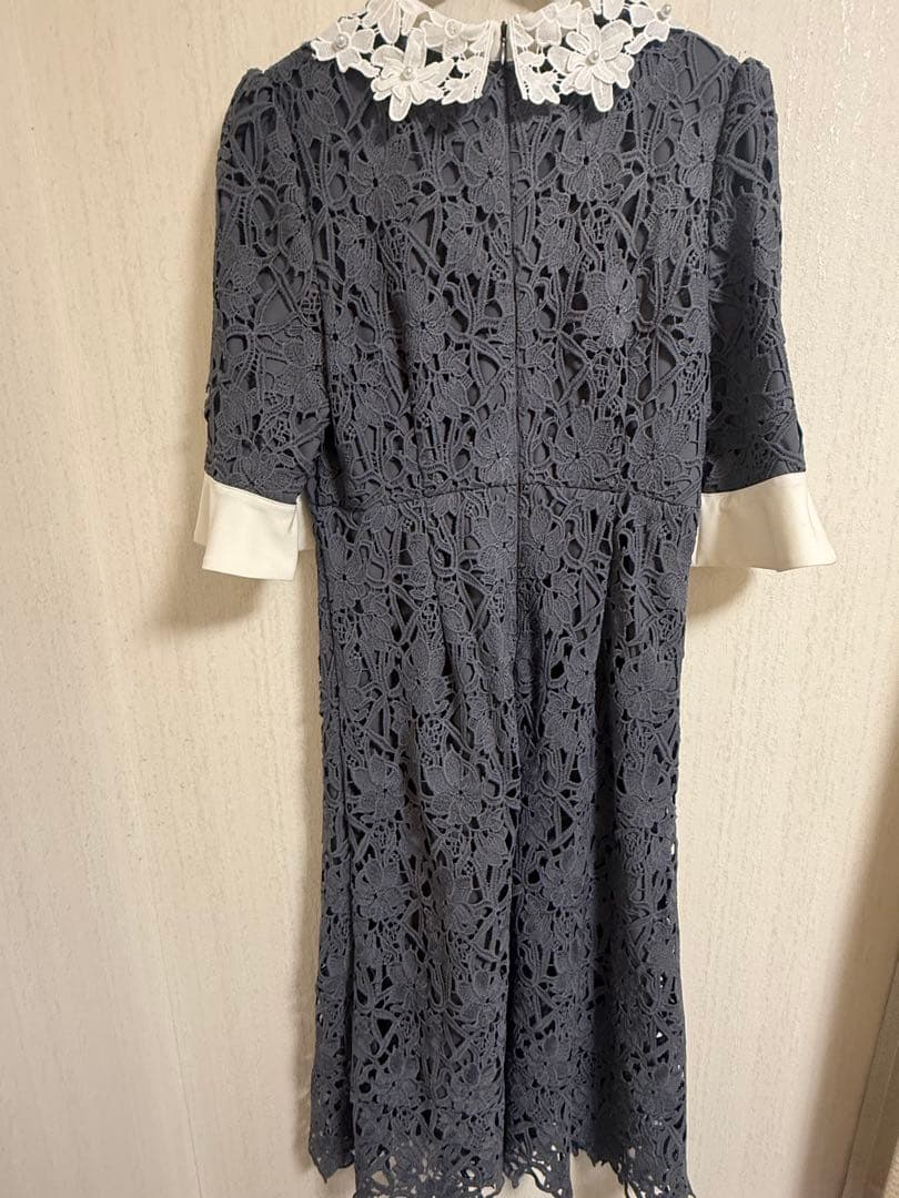 最終値下 LEJA花柄レースカラースパンコール刺繍Aラインフレアドレスワンピース