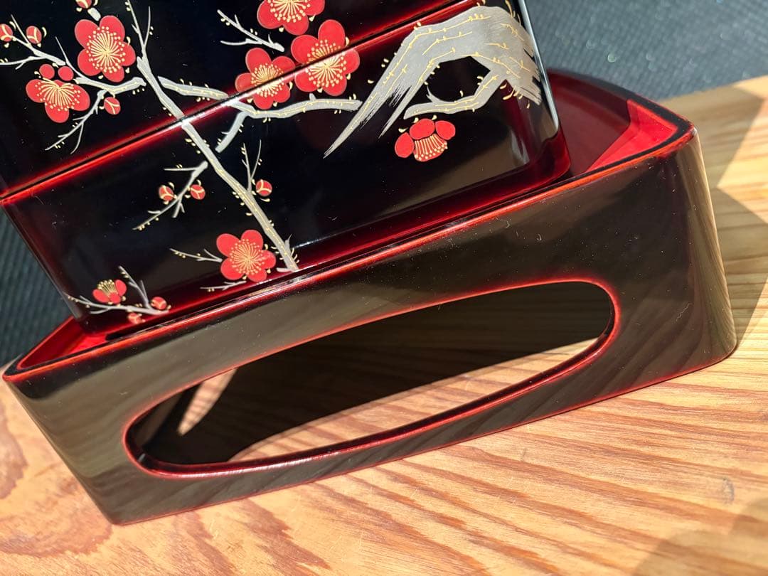 【新年売り尽くし値下げ】京漆器 蒔絵三段重（茶事用重箱）「蒔絵梅花 重箱」未使用