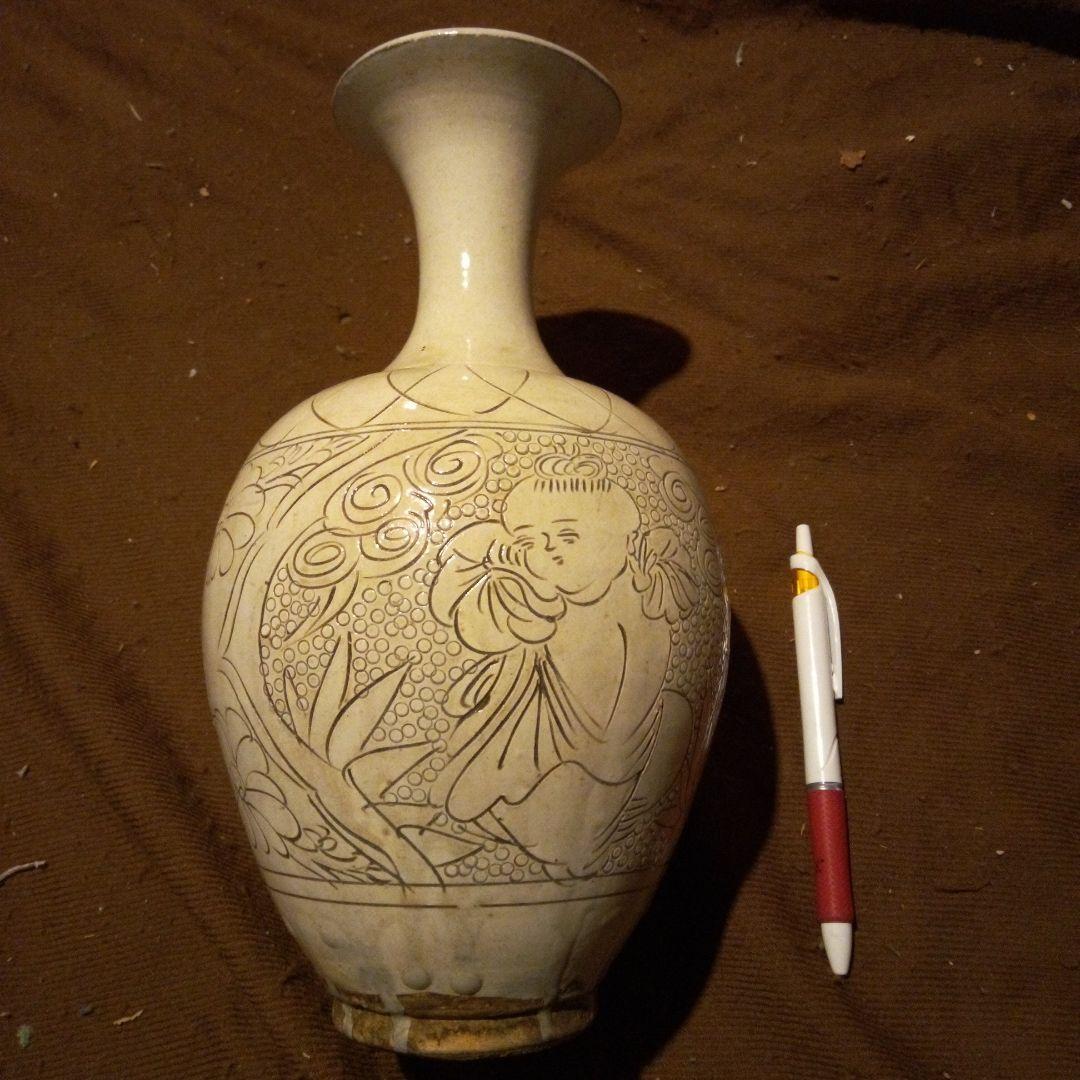 中国陶磁器　宋磁州窯　唐子長頸壺