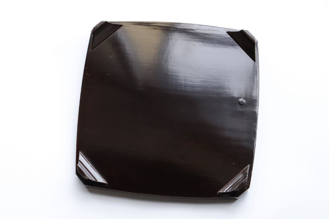 CH74 時代木製漆器 花鳥金蒔絵 黒塗吸物膳 五客 足付 隅切四方膳 盆 梨地