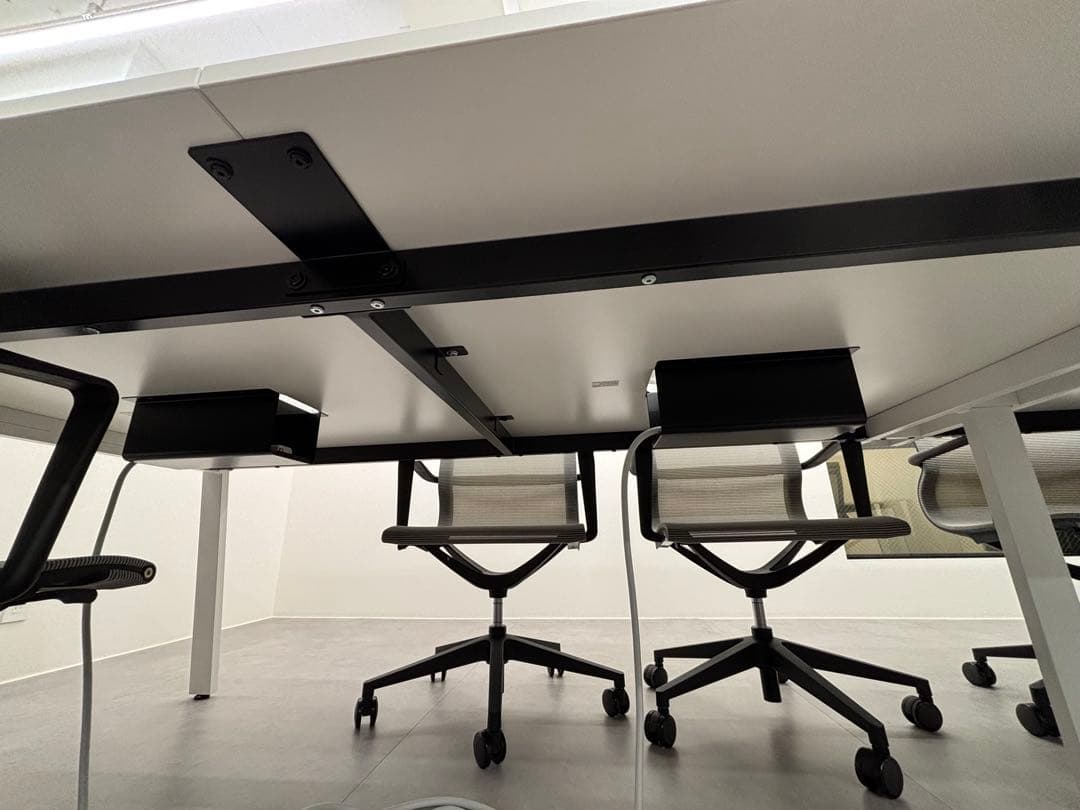 オフィスデスク（8人用）ホワイト　フリースタイルデスク配線収納付き