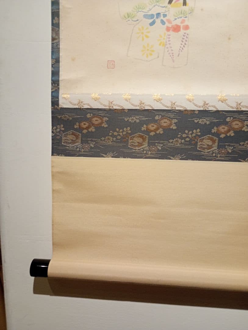 【茶道具】前大徳寺　西垣大道和尚筆　「春風」　立ち雛画賛　茶掛　軸Ｃ117