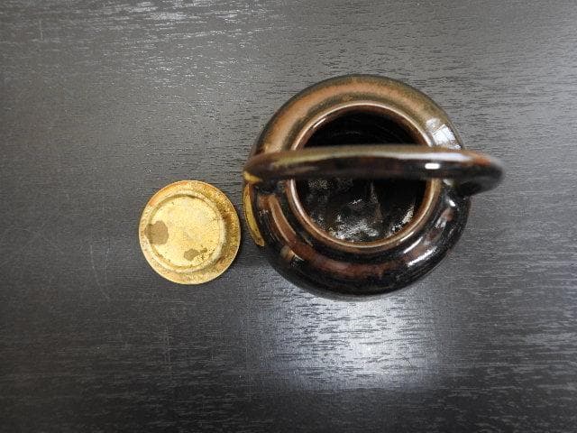 手付茶入　赤膚茶入　瓢箪型赤膚印無名　柏？　保存箱　MA267