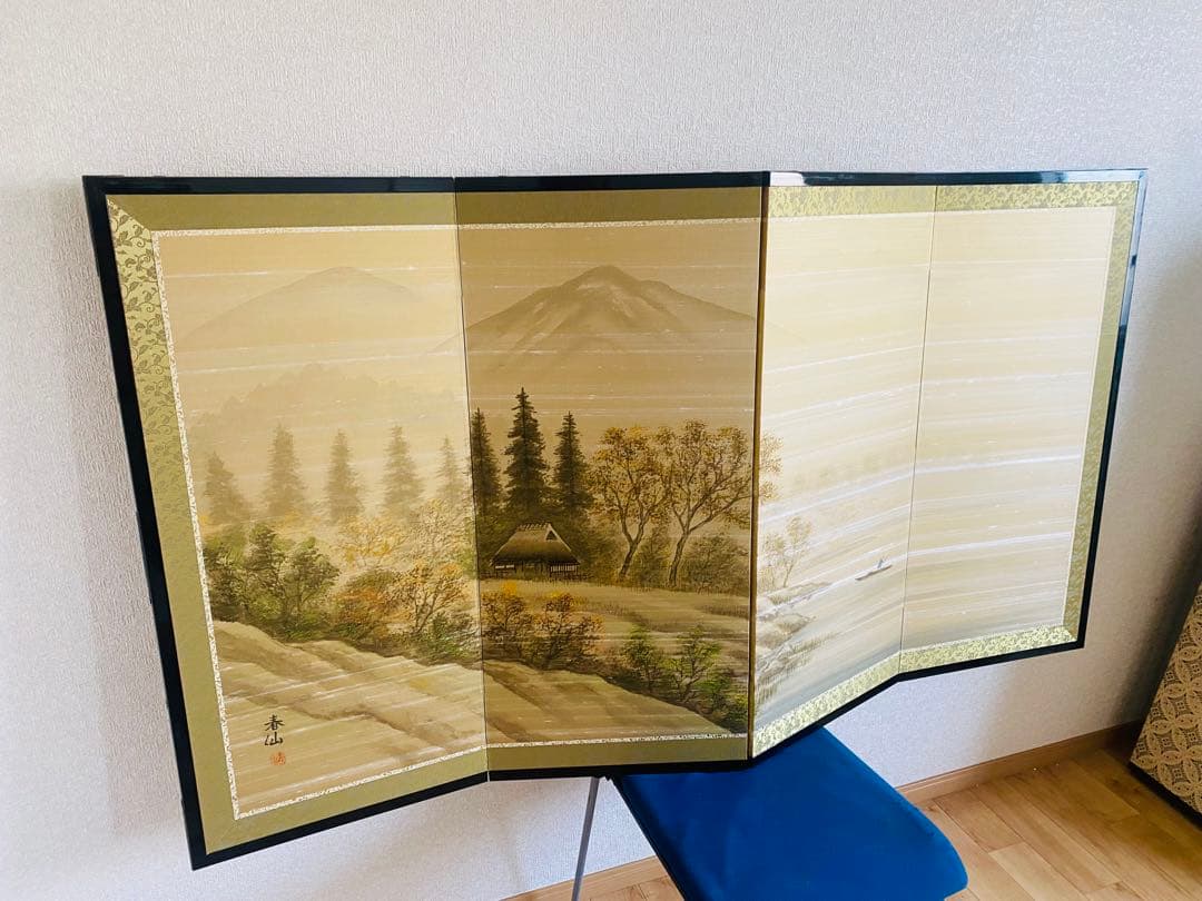 日本画 山と川の風景 160cm x 90cm