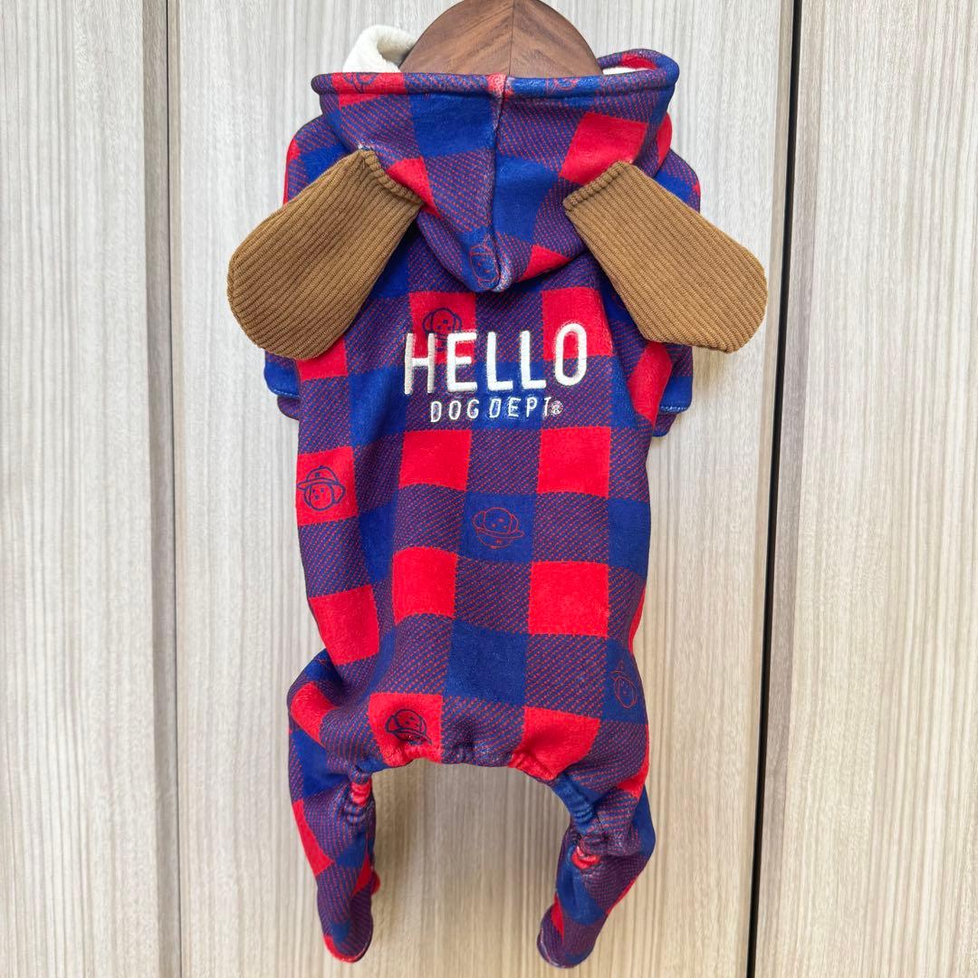 Dog Dept カフェマート＋ストレッチフリースチェックロンパース　Mサイズ