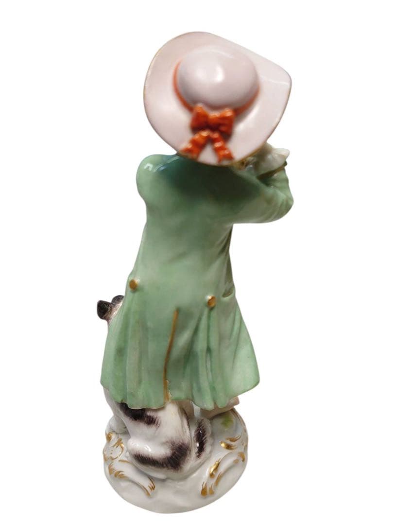 美品　マイセン　フィギュリン　笛吹き少年と犬