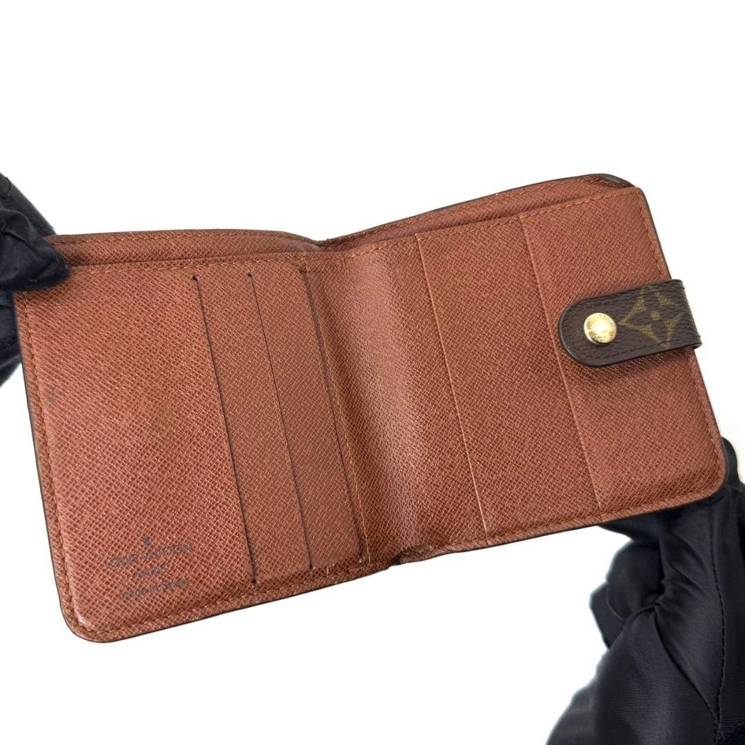 良品. ルイヴィトン モノグラム コンパクトジップ 財布 二つ折り ラウンド 茶