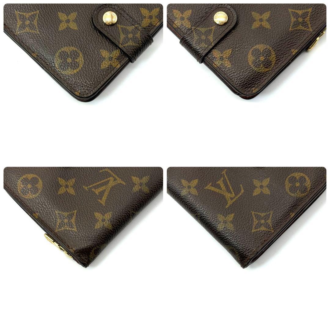 良品. ルイヴィトン モノグラム コンパクトジップ 財布 二つ折り ラウンド 茶
