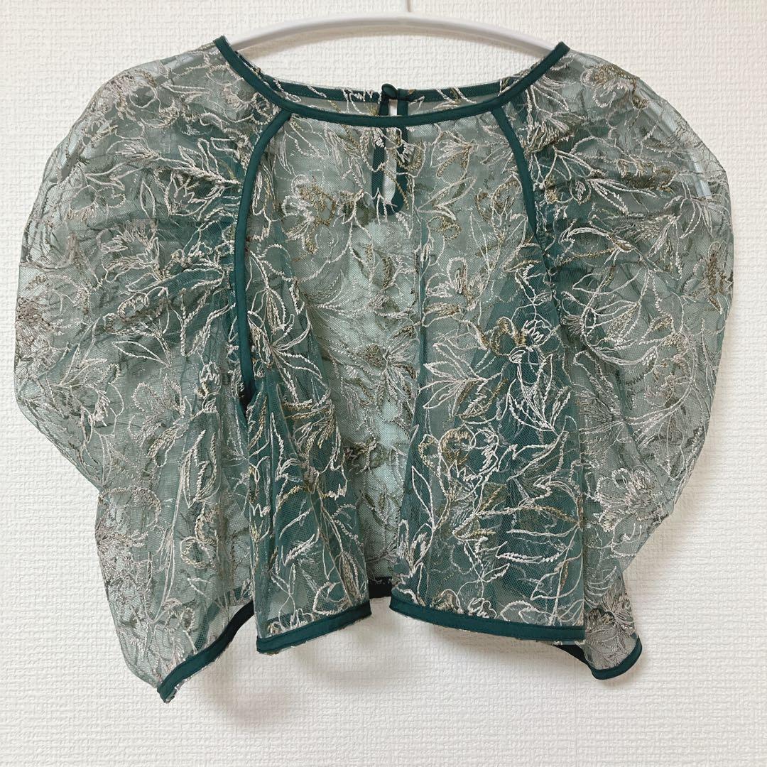 美品　人気　カナ　花柄刺繍 レースボレロ キャミワンピース ２点セット　グリーン