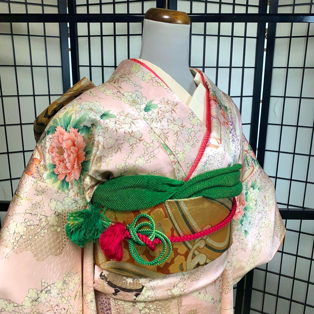 春*野様 【極美品】振袖　６点セット　三越謹製　吉祥文様　藤　花車　身丈167.