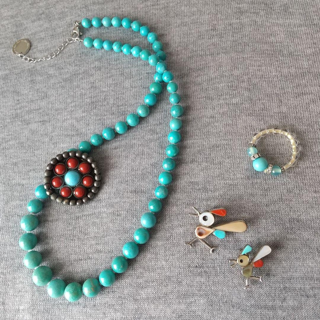 インディアンジュエリー ズニ族 インレイ バード ブローチ 2個セット レア