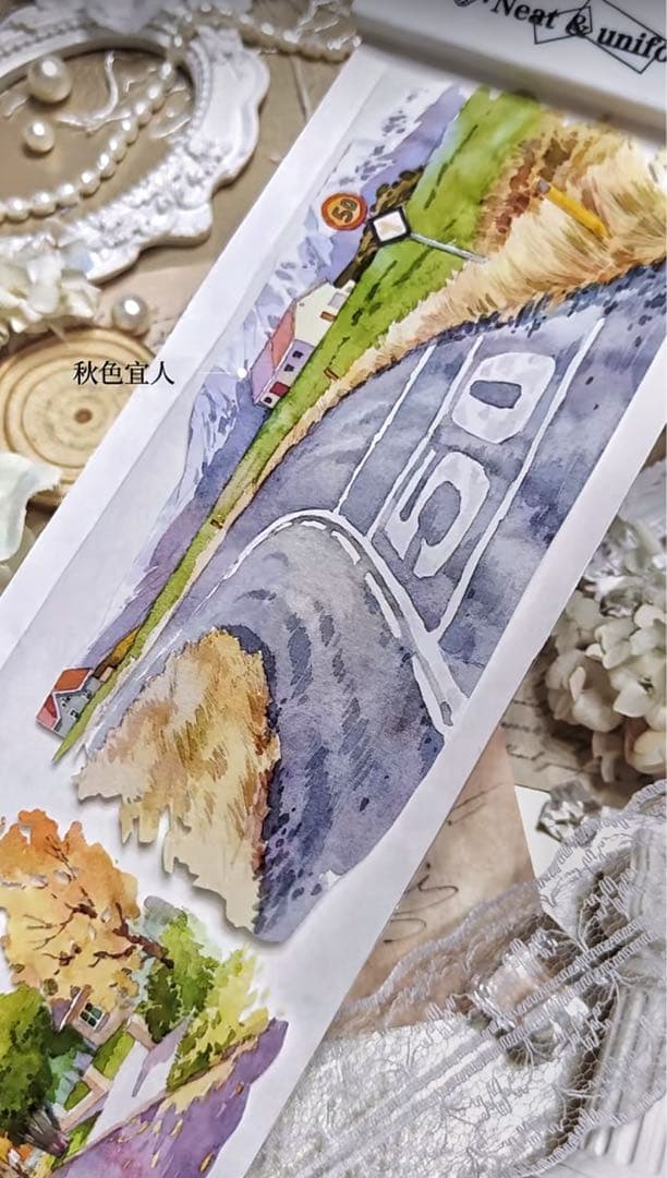 【8574】海外　マステ　5m巻売り　PETマスキングテープ　秋景色