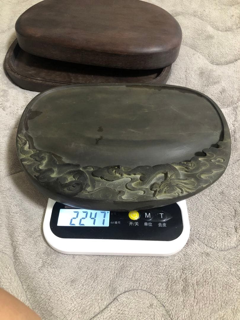 端渓硯 ◆老坑水巖・氷紋 青花・胭脂暈・金綫の極美石◆旧坑◆唐木箱◆10吋大型硯