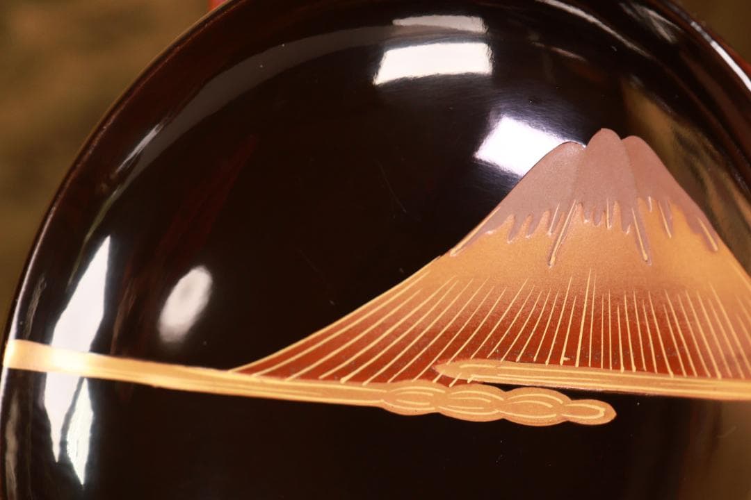 BJ021　時代輪島　雲上富士図金蒔絵　吸物椀　五客　木製　茶道具　懐石　菓子