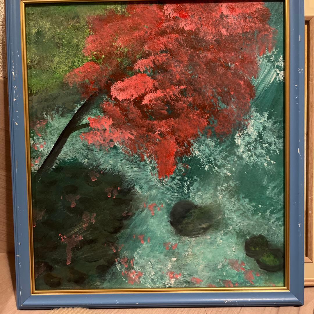 紅葉した木の油彩画